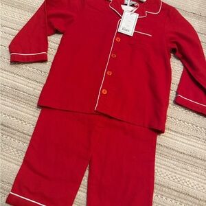 Classic Red Kids Pajama Set with White Trim